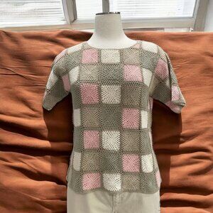SML Sport Crochet Knit Patchwork Top M Boho Retro Cottagecore Granny Artisnal